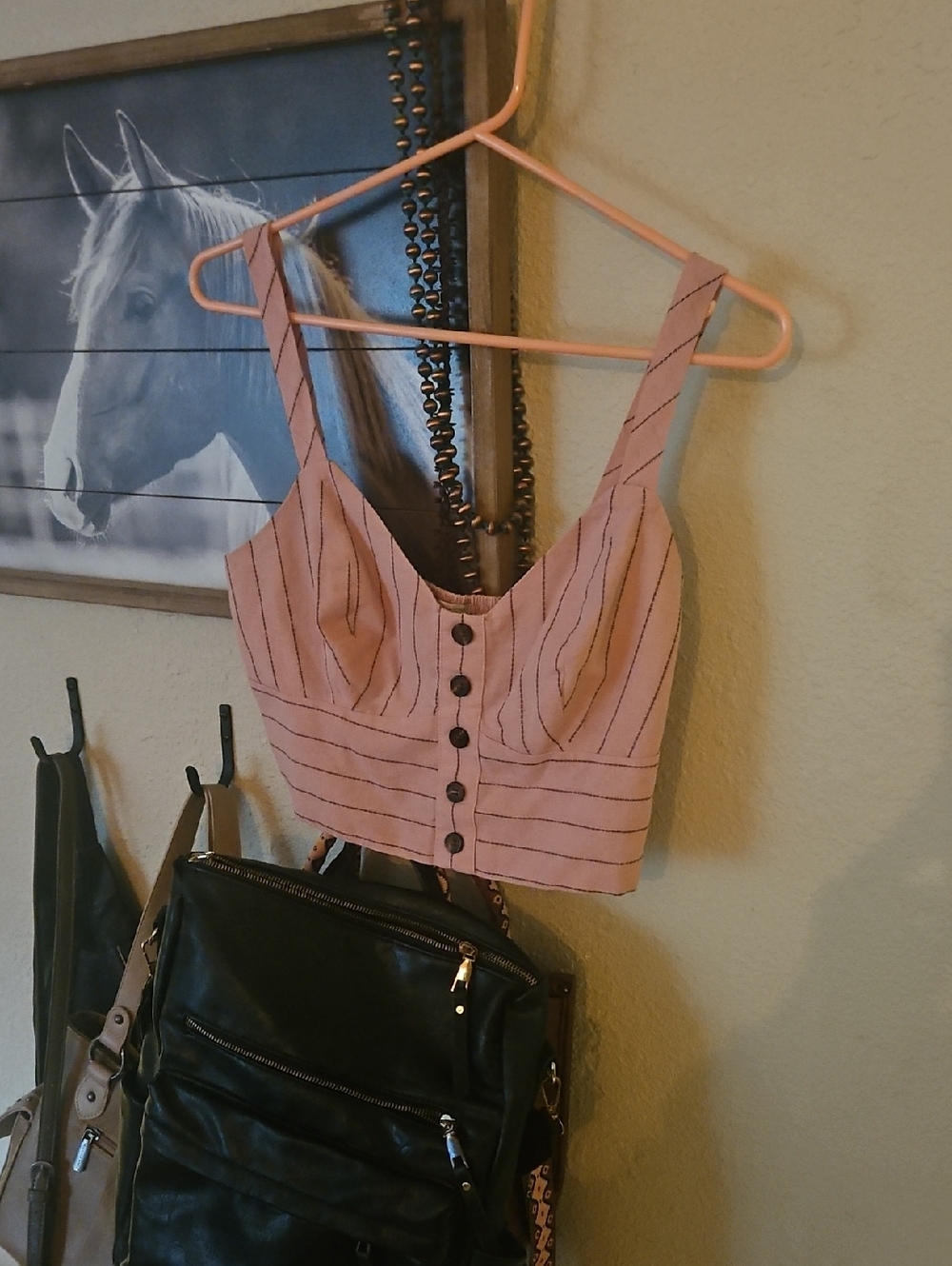 Active USA Pink Striped Button-Front Cropped Tank
